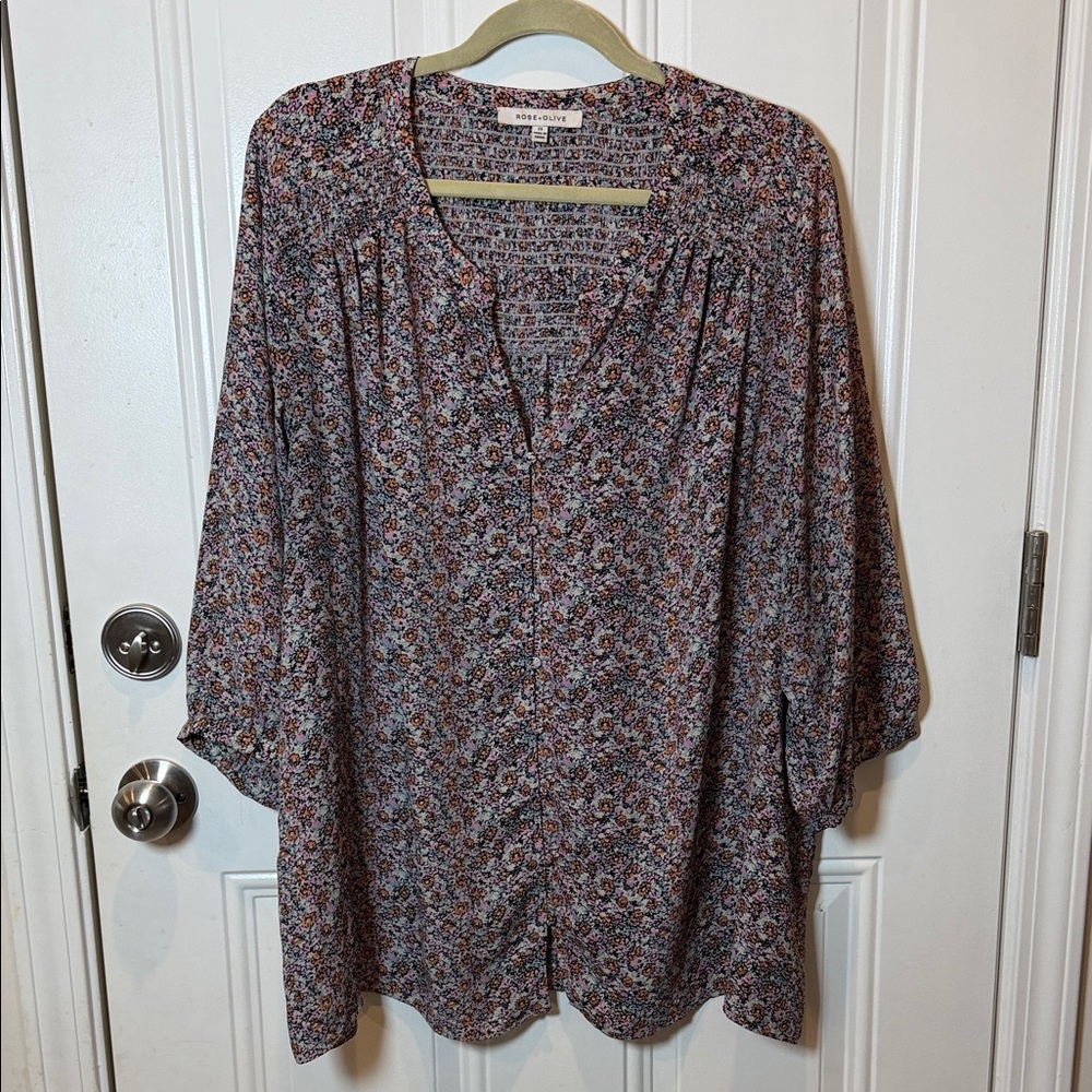 Rose + Olive Floral Button-Up Women's Top